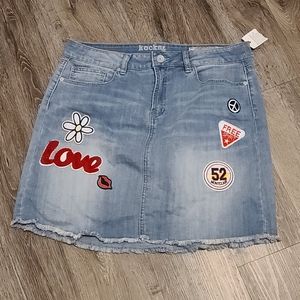 Rocks & Indigo Cutoff Jean Skirt with Patches NEW